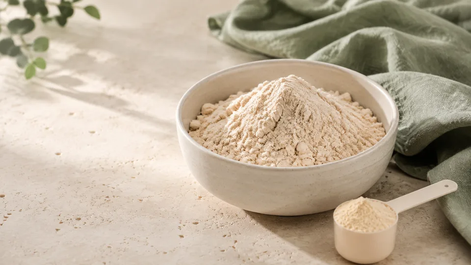 Seramik kapta protein tozu ve ölçü kaşığı